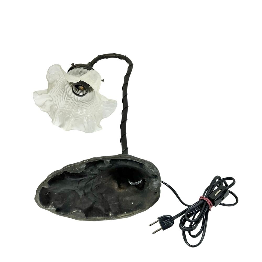 Vintage Flower Lily Pad Gooseneck Lamp Frosted Glass Tulip Shade 15" Tall - Picture 9 of 11